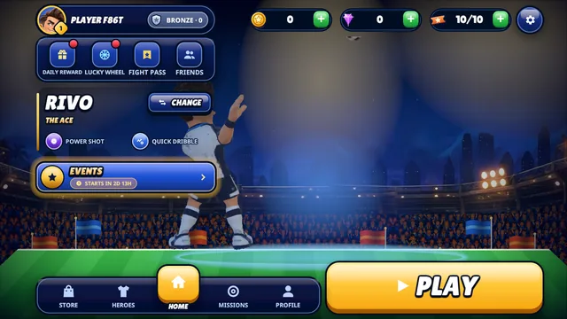 The lobby: your fighter, events and one big Play button