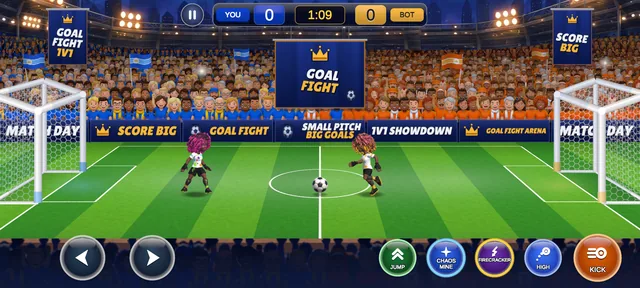 A live 1v1 match in the Goal Fight stadium